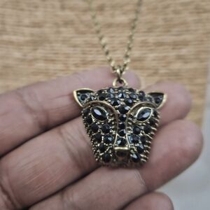 Black Beaded Cat Head Pendant Necklace